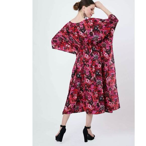 Miss Lavish Red & Pink Floral Midi Kaftan Swim Cover Up Dress Size 3X New - Picture 15 of 15